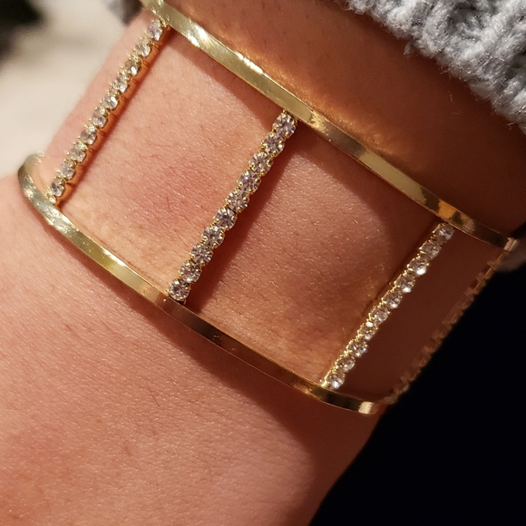 Gold Tone Rhinestone Cuff Bracelet - Picture 4 of 4